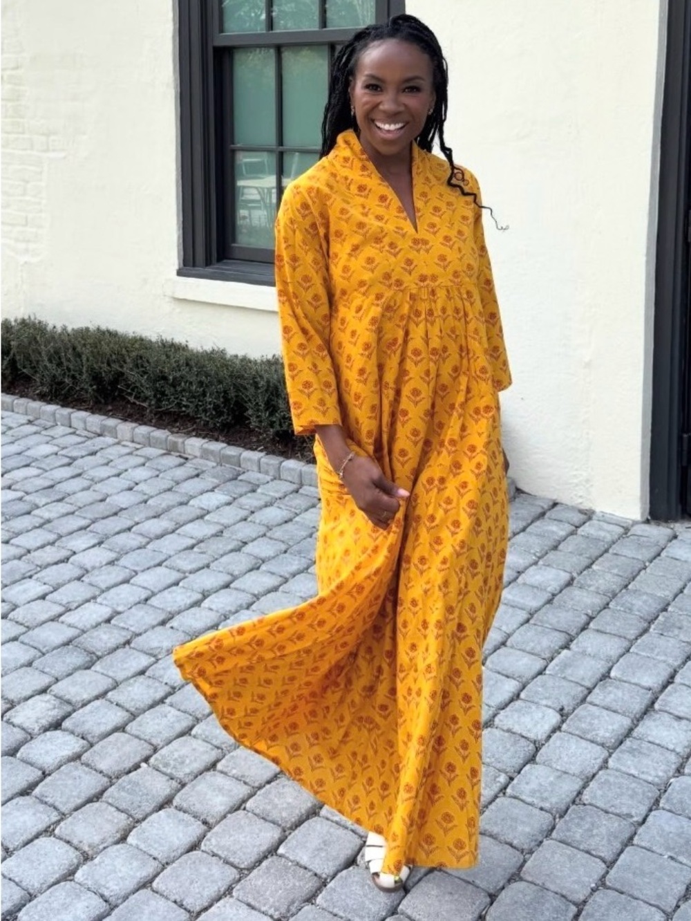 Madison Mathews The Row Maxi Dress Yellow batik Cotton India Size L large